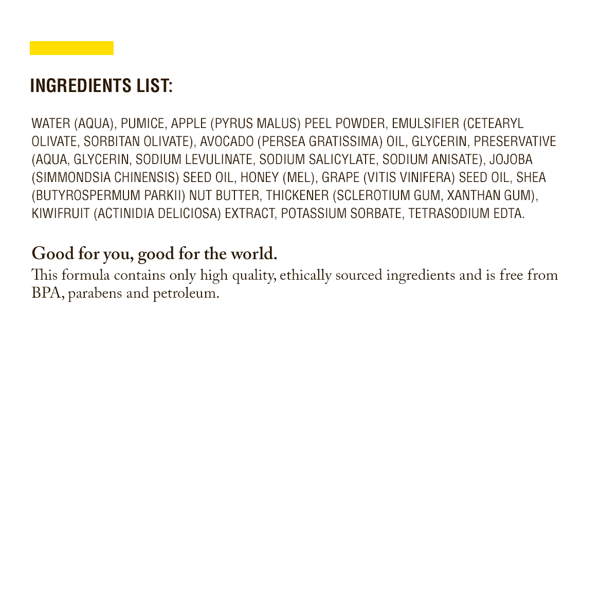 The ingredients list for Kanapa™ Revitalizing Exfoliating Scrub